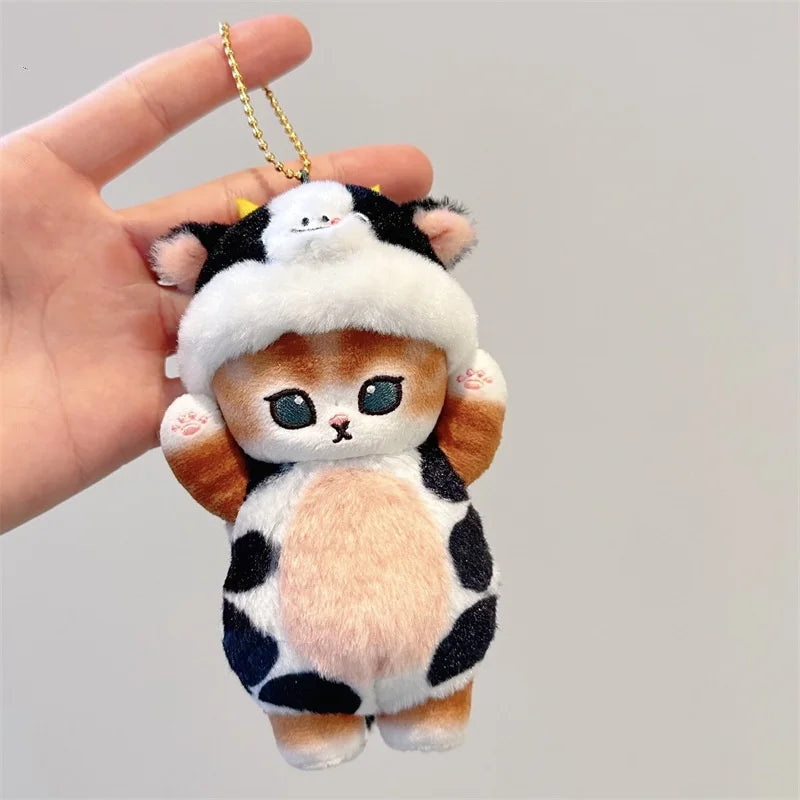 15cm Plush Cat Turn Into Tiger Wolf Cow Doll Toys Pendant Cute Plush Keychain Bag Pendant Christmas Gifts GatoGeek Cow 