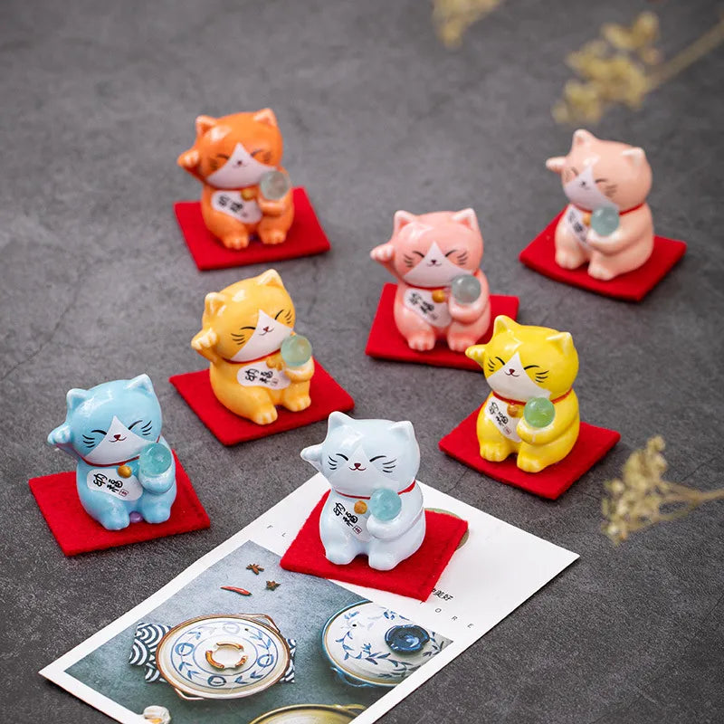 1Pc Lucky Cat Figurine Japan Cartoon Manek Neko Animal Model Miniatures Home Car Hotel Restaurant Decor Desktop Ornament New GatoGeek 