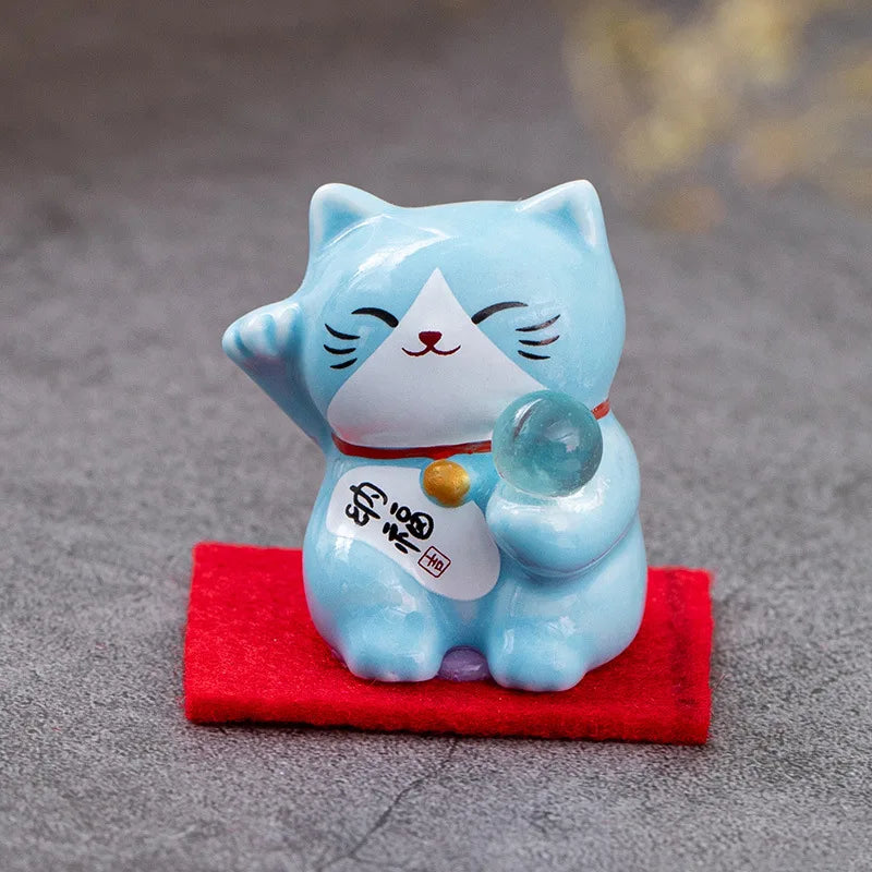 1Pc Lucky Cat Figurine Japan Cartoon Manek Neko Animal Model Miniatures Home Car Hotel Restaurant Decor Desktop Ornament New GatoGeek Blue 4.5x4.5x4cm 