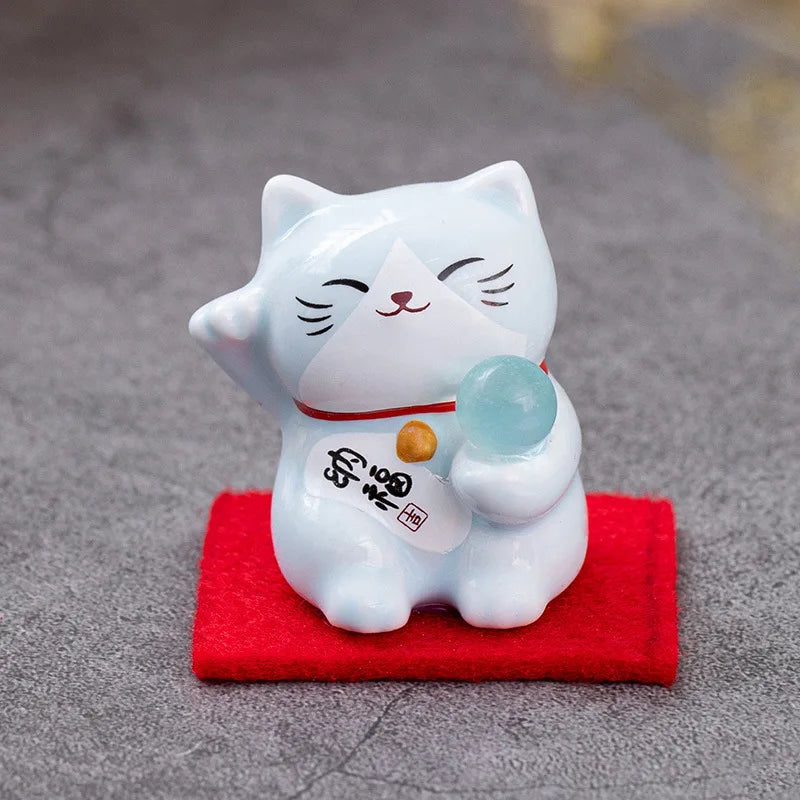 1Pc Lucky Cat Figurine Japan Cartoon Manek Neko Animal Model Miniatures Home Car Hotel Restaurant Decor Desktop Ornament New GatoGeek light blue 4.5x4.5x4cm 