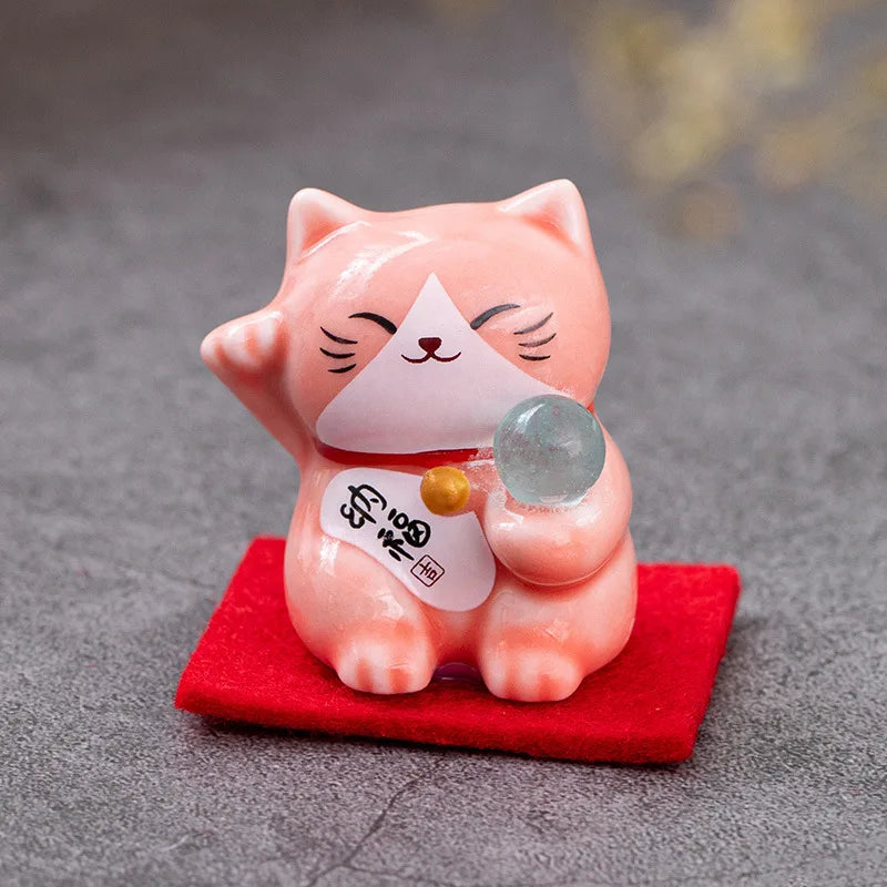1Pc Lucky Cat Figurine Japan Cartoon Manek Neko Animal Model Miniatures Home Car Hotel Restaurant Decor Desktop Ornament New GatoGeek Pink 4.5x4.5x4cm 