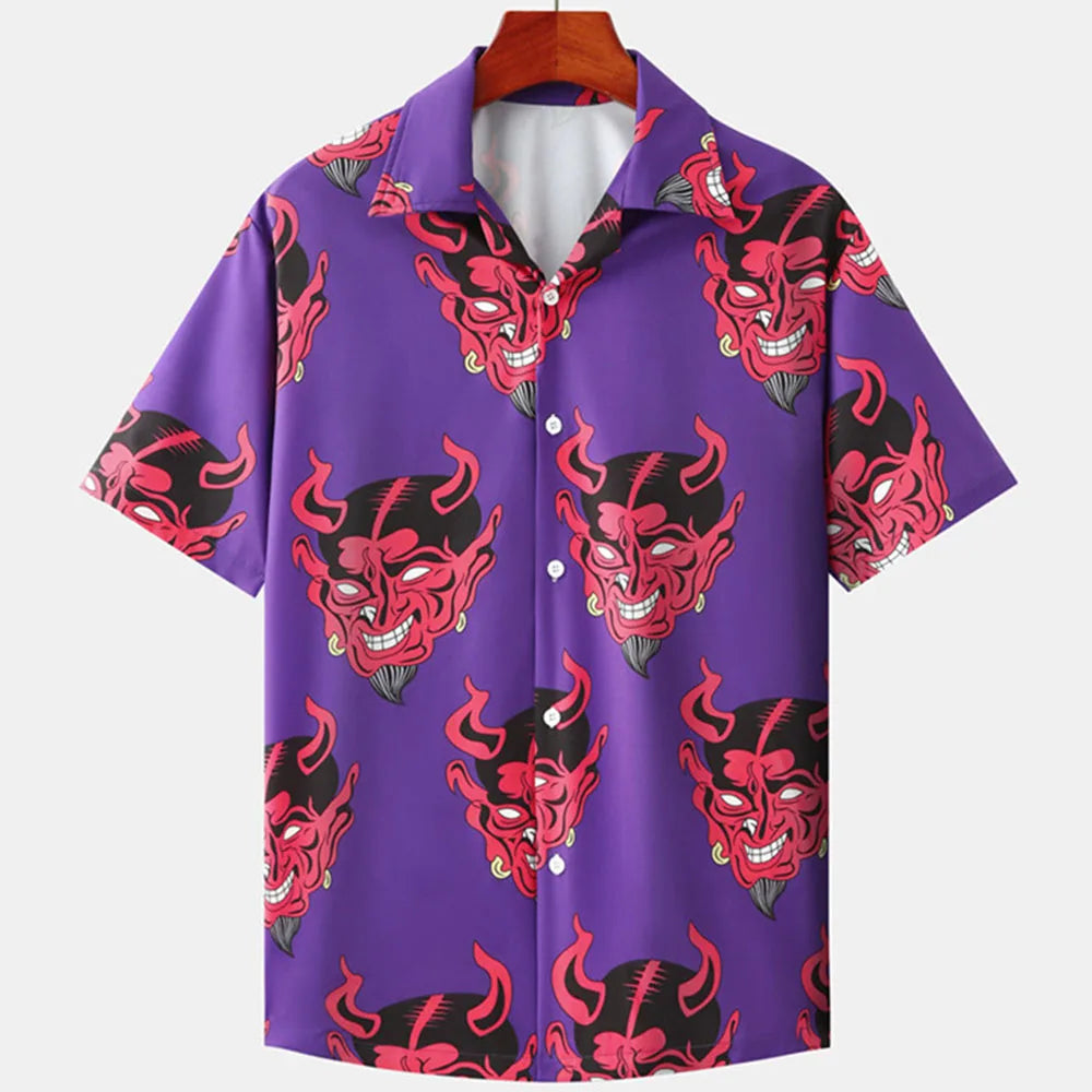 2022 Devil Horror 3d Hawaiian Shirt Man Loose Male Clothes Breathable Men's Shirts Summer Short Sleeve Shirt Top Men's Clothing GatoGeek devil522003 European size XS 