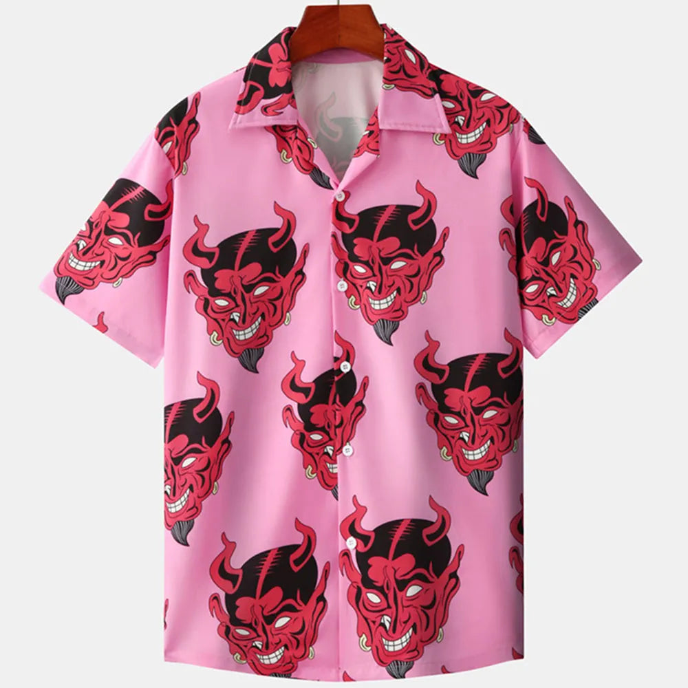 2022 Devil Horror 3d Hawaiian Shirt Man Loose Male Clothes Breathable Men's Shirts Summer Short Sleeve Shirt Top Men's Clothing GatoGeek devil522004 European size XS 