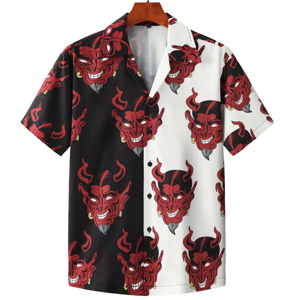 2022 Devil Horror 3d Hawaiian Shirt Man Loose Male Clothes Breathable Men's Shirts Summer Short Sleeve Shirt Top Men's Clothing GatoGeek ShirtDevil-01 European size XS 