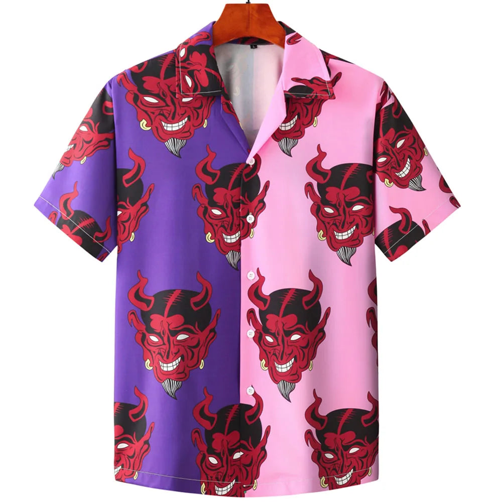 2022 Devil Horror 3d Hawaiian Shirt Man Loose Male Clothes Breathable Men's Shirts Summer Short Sleeve Shirt Top Men's Clothing GatoGeek ShirtDevil-02 European size XS 