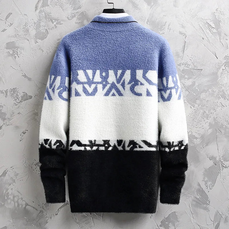 2023 Autumn and Winter New Fashion Trend Printed Elastic Sweater Men's Casual Loose Comfortable Warm Large Size Sweater M-3XL GatoGeek 