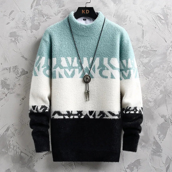 2023 Autumn and Winter New Fashion Trend Printed Elastic Sweater Men's Casual Loose Comfortable Warm Large Size Sweater M-3XL GatoGeek Green M 160CM 50-55KG 