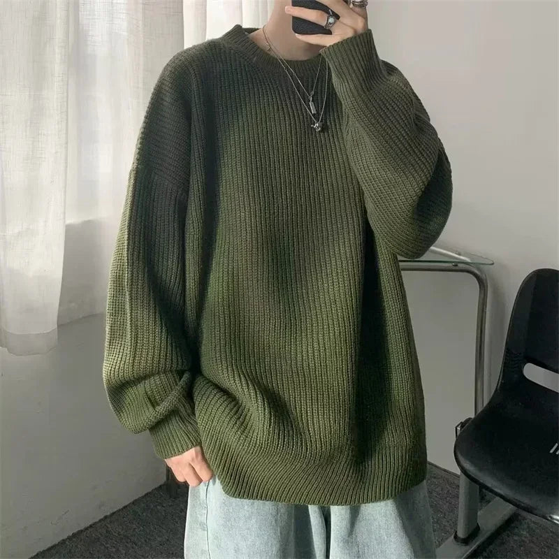 2023 Autumn Crew Neck Solid Color Pullover Sweaters For Men Casual Y2K Knitted Sweater High Street Fashion Jumpers Hombre GatoGeek 