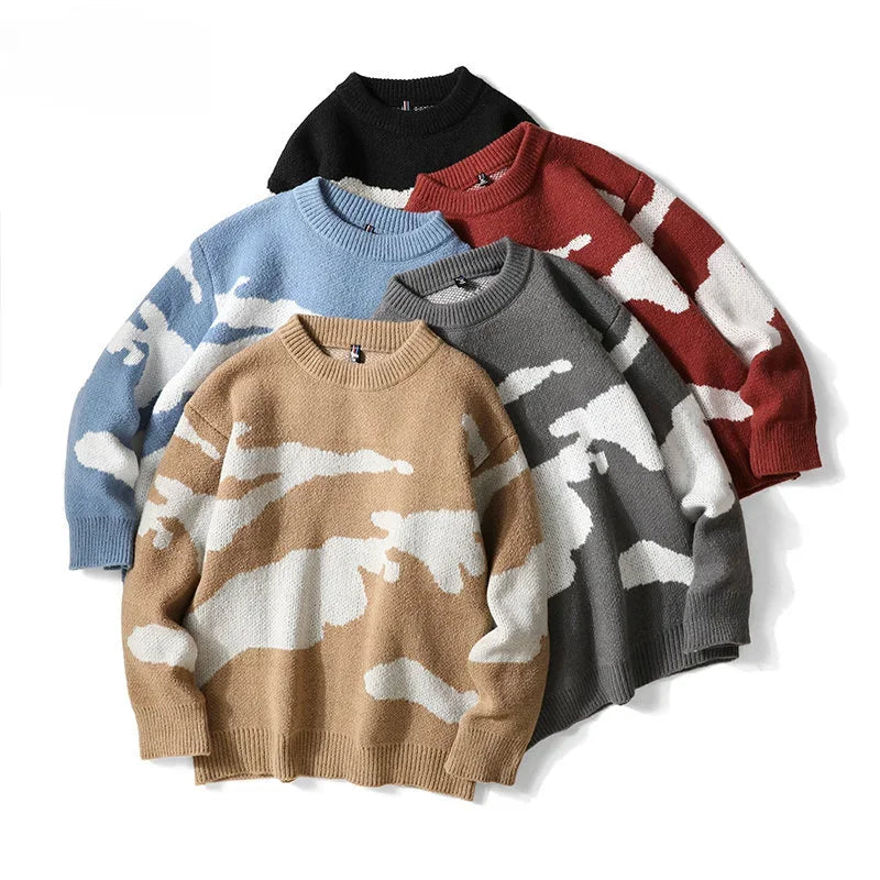 2023 Autumn Men Casual Sweater Cloud Pattern Cute Couple Sweaters Round Neck Long Sleeve Male Knitted Sweater Harajuku Pullover GatoGeek 