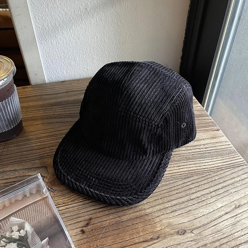 2023 New American Corduroy Baseball Cap Retro Big Brim Cap Spring Autumn Women Wash Old Soft Top Men Wide Brim Baseball Cap GatoGeek Black Adjustable 