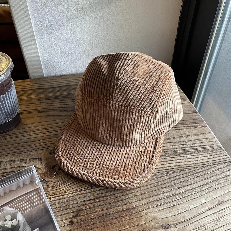 2023 New American Corduroy Baseball Cap Retro Big Brim Cap Spring Autumn Women Wash Old Soft Top Men Wide Brim Baseball Cap GatoGeek Khaki Adjustable 