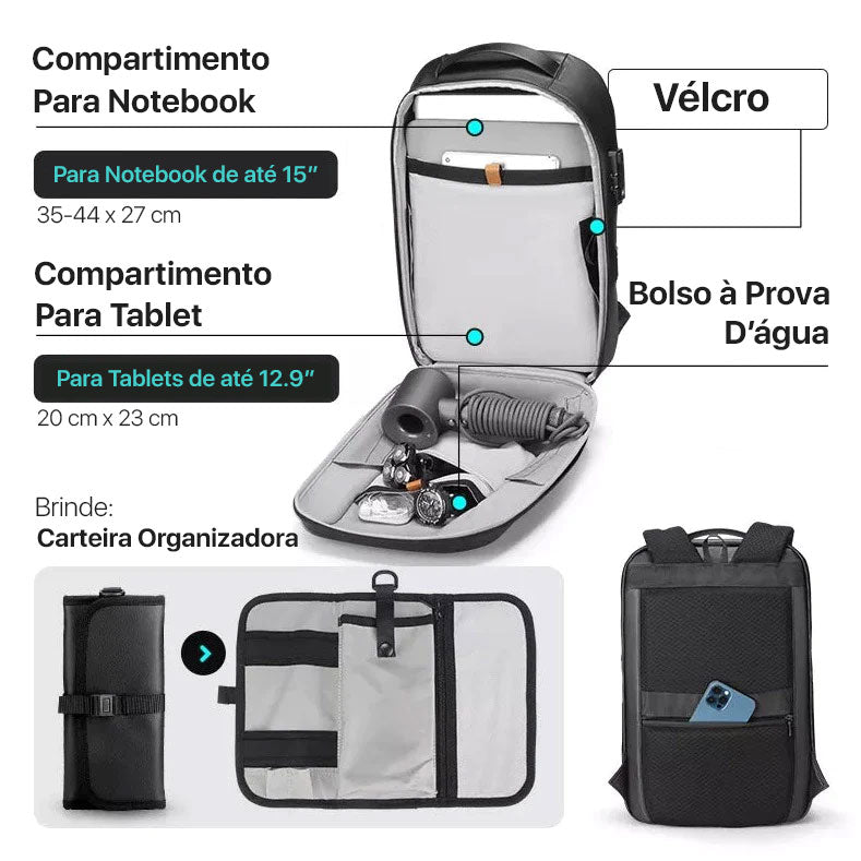 Mochila Executiva Notebook 15" Porta USB Modelo Black bolt 1.0 Mark Ryden