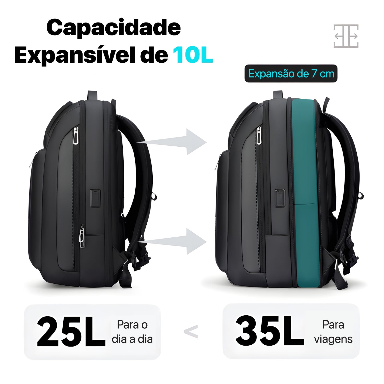 Mochila Executiva Expansível 25L~35L Notebook 16" Modelo Voyager Mark Ryden