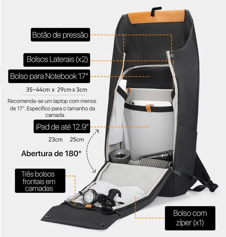 Mochila Expansível Executiva Para Notebook 17" Viagem Modelo Orange Crush Mark Ryden