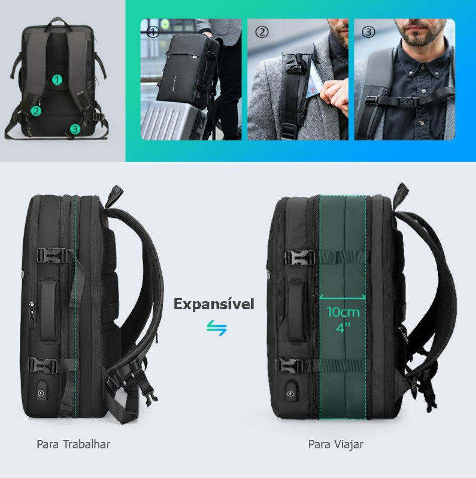 Mochila Expansível 22L a 37L Executiva de Viagem Para Notebook 17" Modelo Executive Pro Mark Ryden