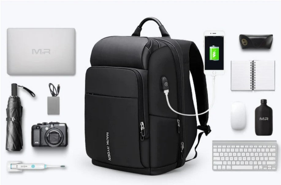 Mochila de Viagem Notebook 15"(23L) e 17" (30L) USB Antifurto Modelo Modern Business Mark Ryden + Brinde