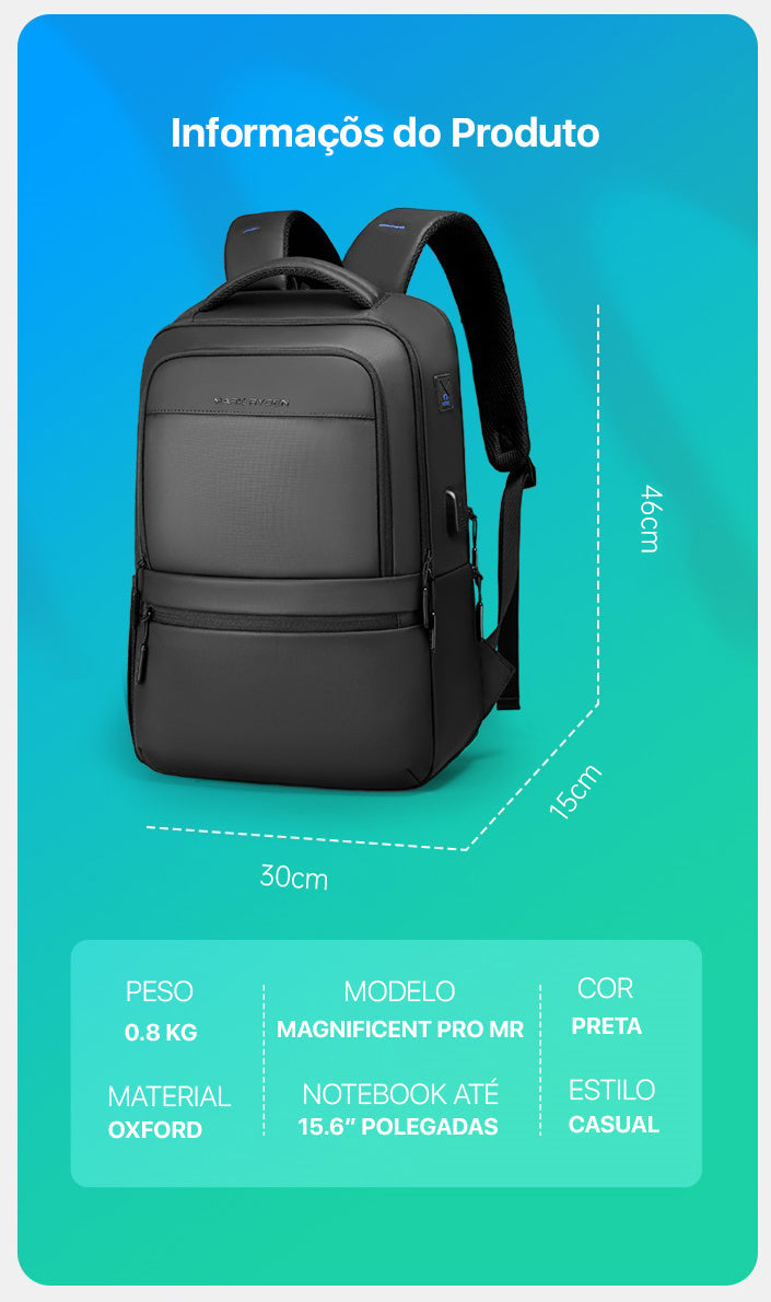 Mochila Executiva Multicompartimentos Para Notebook 15.6" Modelo Magnificent Pro Mark Ryden