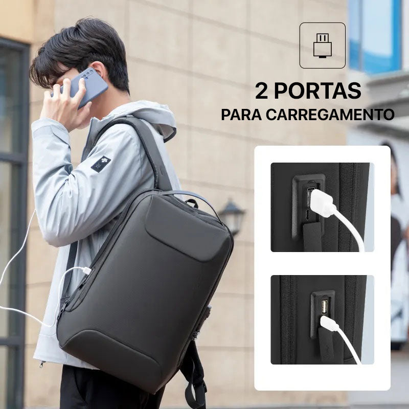 Mochila Executiva com Trava TSA À Prova d'Água p/ Notebook 15.6" Modelo City Black Mark Ryden