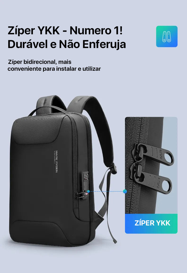 Mochila Executiva com Trava TSA À Prova d'Água p/ Notebook 15.6" Modelo City Black Mark Ryden