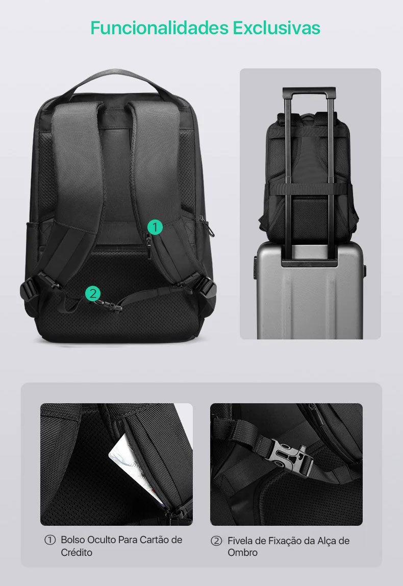 Mochila Casual Notebook 15.6' Carregamento USB Duplo Modelo Urban Explorer Pro Mark Ryden