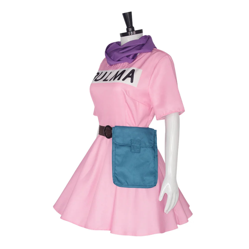 Fantasia Cosplay Adulto e Infantil Bulma, Vestido Rosa Kawaii 90s