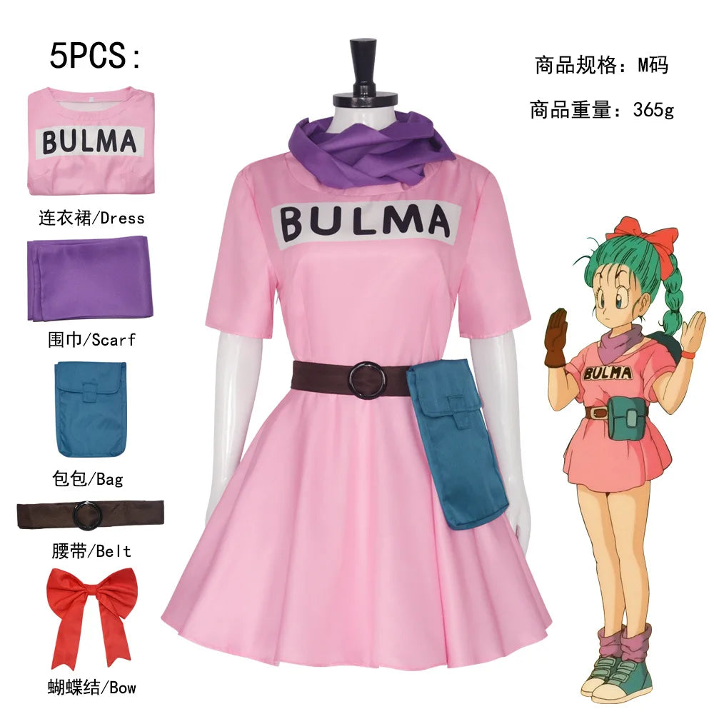 Fantasia Cosplay Adulto e Infantil Bulma, Vestido Rosa Kawaii 90s