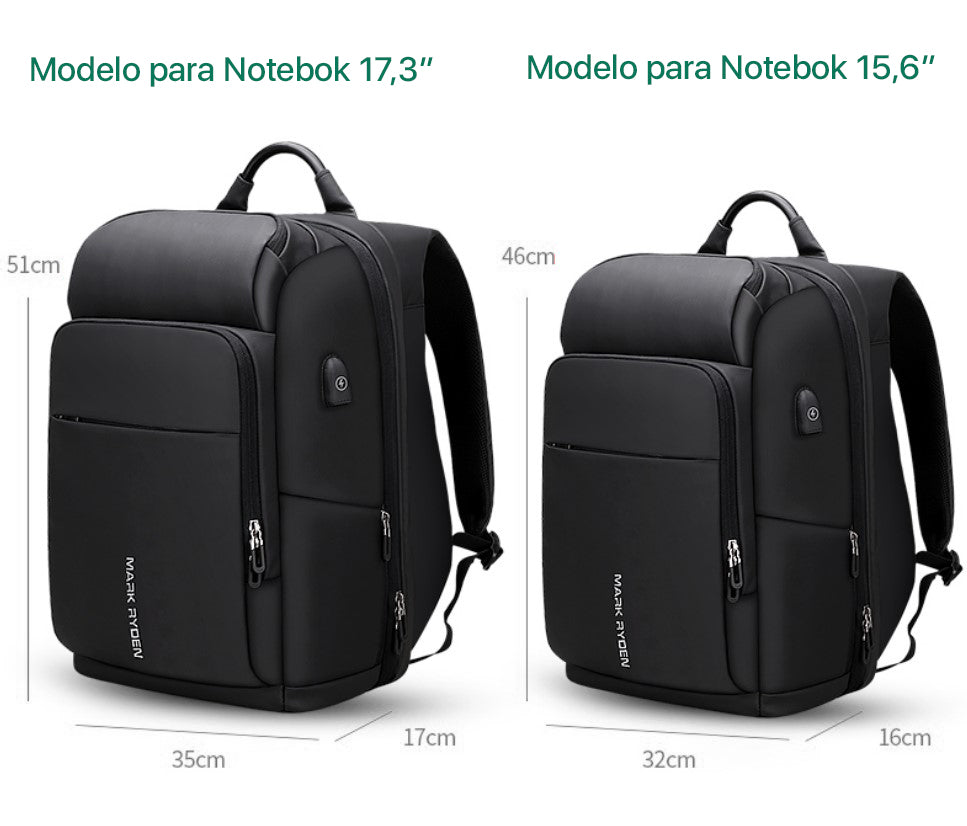 Mochila de Viagem Notebook 15"(23L) e 17" (30L) USB Antifurto Modelo Modern Business Mark Ryden + Brinde