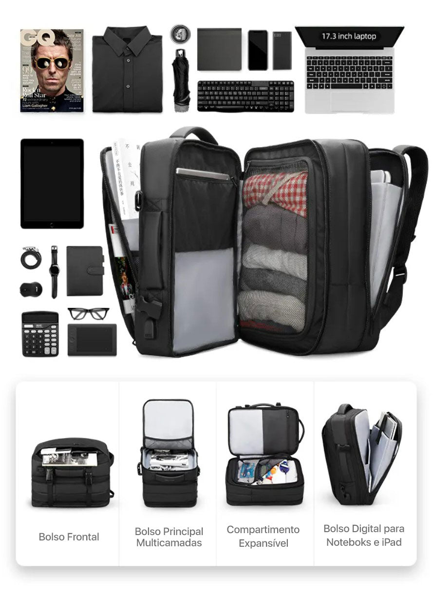 Mochila Expansível 22-36L de Viagem Notebook 17 Capa de Chuva Modelo Aviator Pro Rain Mark Ryden