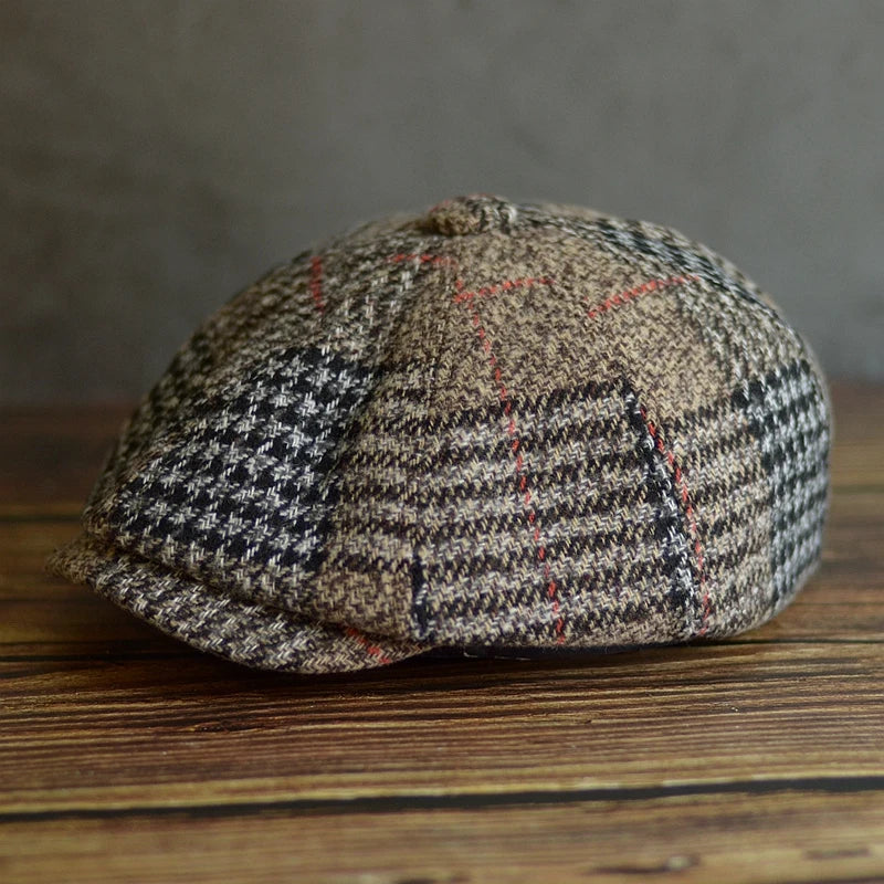 Autumn Winter Men's Newsboy Hat Wool Blend Male Beret Men And Women England Gatsby Retro Hat Driver Flat Cap GatoGeek Khaki One Size 