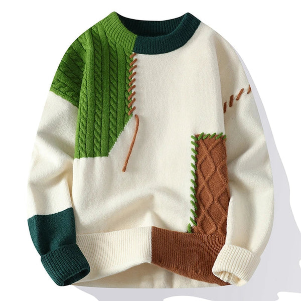 Autumn Winter Warm Mens Sweaters Fashion Turtleneck Patchwork Pullovers New Korean Streetwear Pullover Casual Men Clothing GatoGeek Green 2 Asia 2XL(175cm-74kg) 