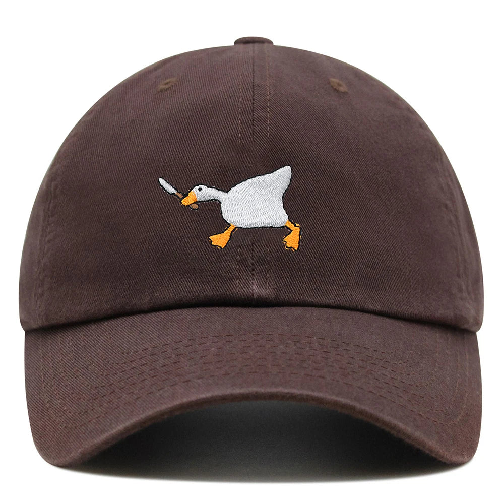 Biting Knife White Goose Baseball Cap Interest Embroidered Duck Dad Hat Cotton Adjustable Unisex GatoGeek 