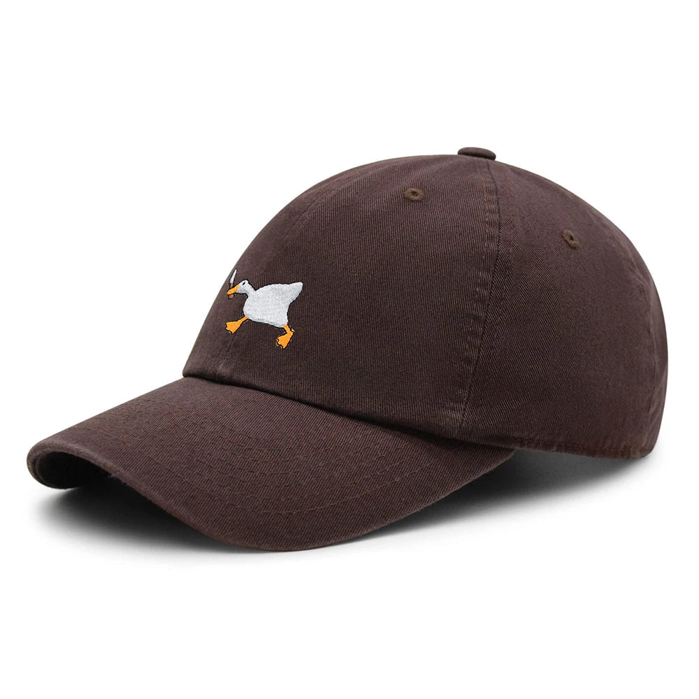 Biting Knife White Goose Baseball Cap Interest Embroidered Duck Dad Hat Cotton Adjustable Unisex GatoGeek Chocolate M 