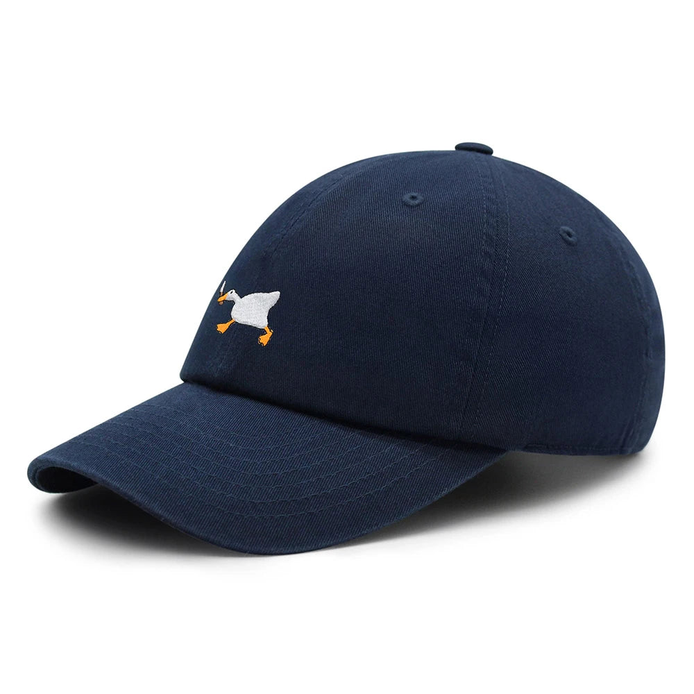 Biting Knife White Goose Baseball Cap Interest Embroidered Duck Dad Hat Cotton Adjustable Unisex GatoGeek Navy Blue M 