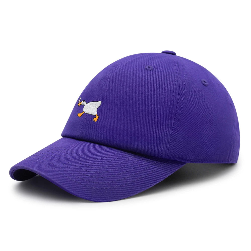 Biting Knife White Goose Baseball Cap Interest Embroidered Duck Dad Hat Cotton Adjustable Unisex GatoGeek PURPLE M 