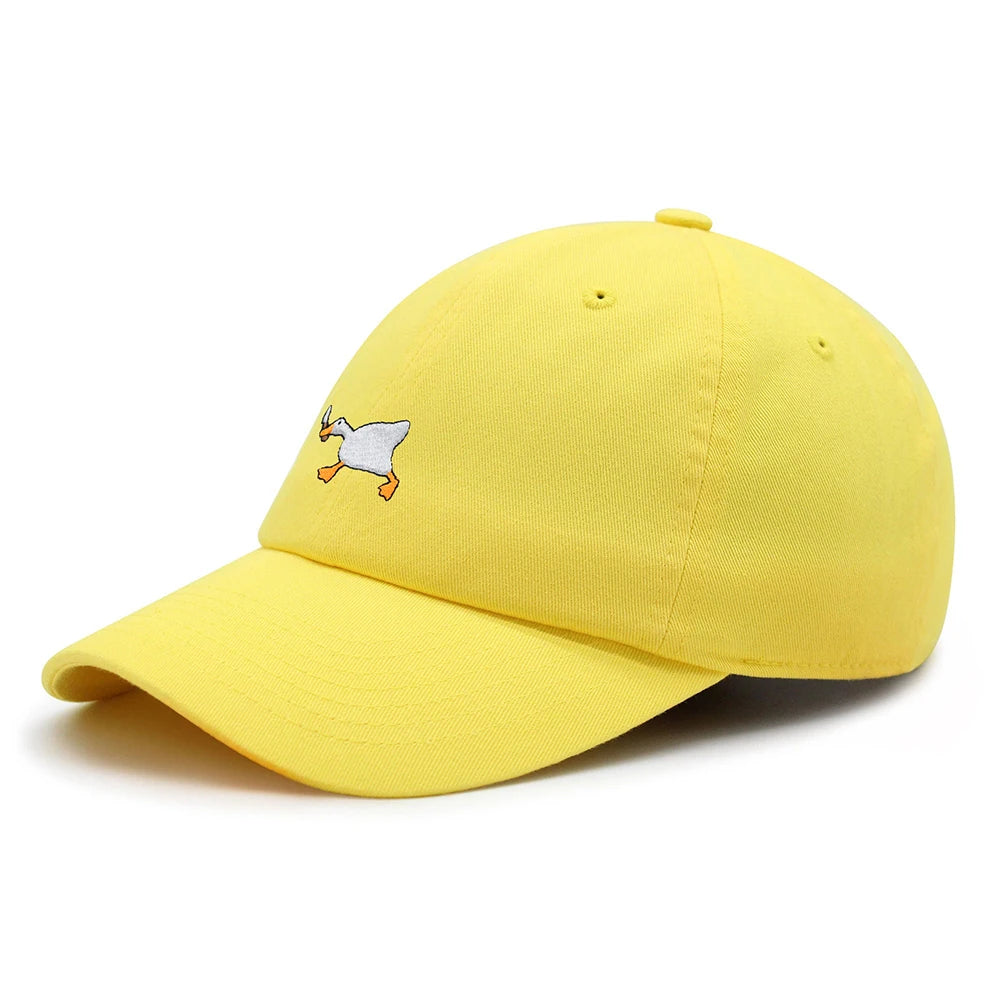 Biting Knife White Goose Baseball Cap Interest Embroidered Duck Dad Hat Cotton Adjustable Unisex GatoGeek Yellow M 