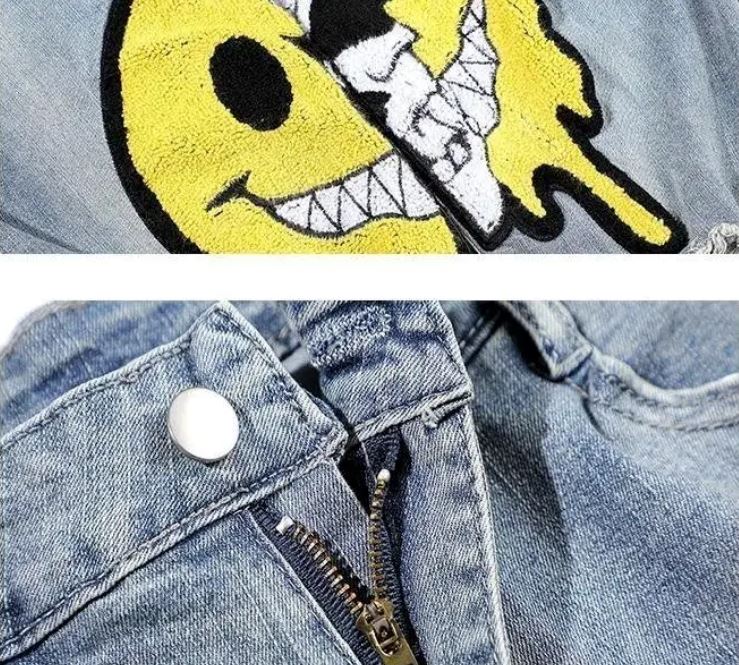 Calça Jeans Baggy Estilo Punk com Smile Assustador calça GatoGeek 