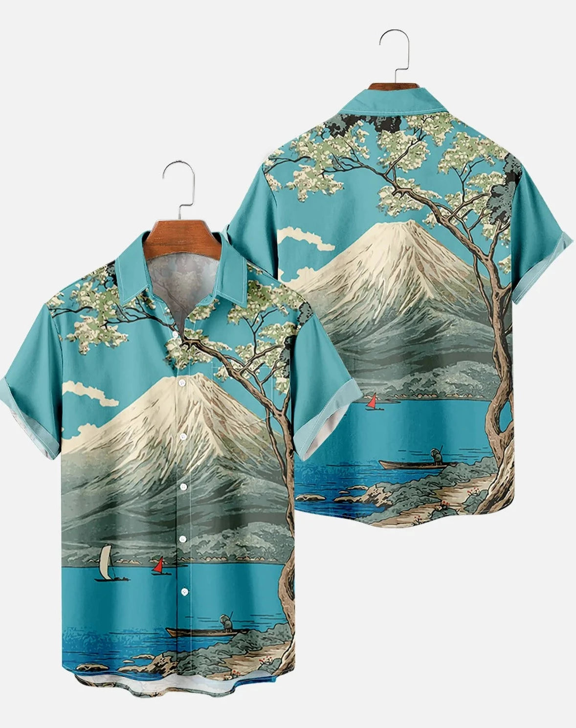 Camisa Casual com Estampas Japonesas Camisa GatoGeek Azul Claro (Montanhas) PP (S) 