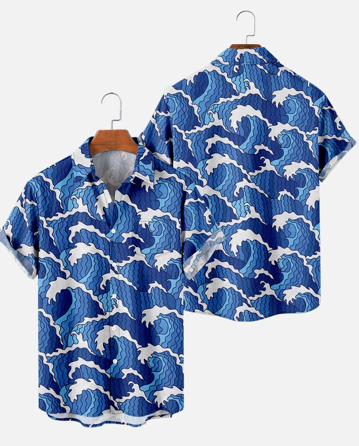 Camisa Casual com Estampas Japonesas Camisa GatoGeek Azul Claro (Ondas) PP (S) 