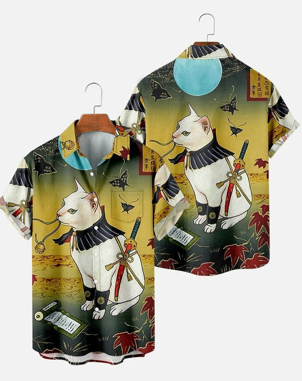 Camisa Casual Oriental Gato Ninja Camisa GatoGeek 