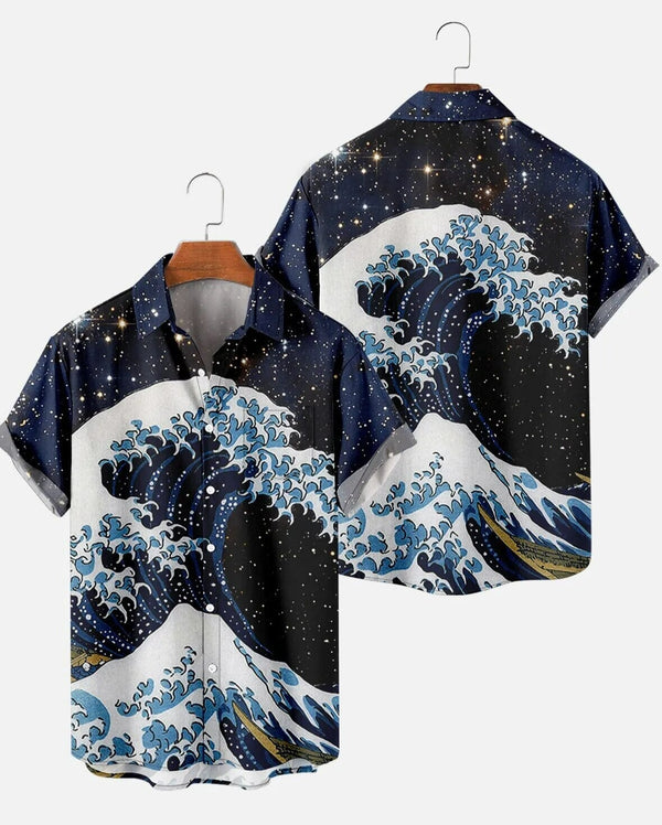 Camisa Casual Oriental Mystical Wave Camisa GatoGeek 