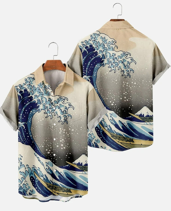 Camisa Casual Oriental Waves Camisa GatoGeek 