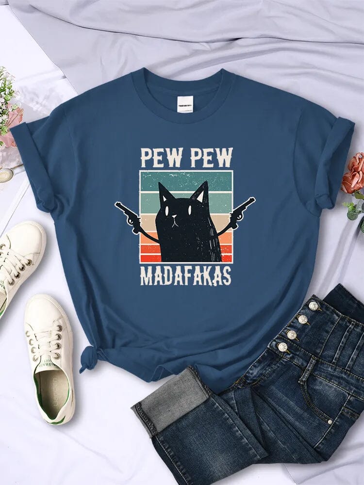 Camiseta Casual Cat Pew Pew Camiseta GatoGeek Azul PP (S) 