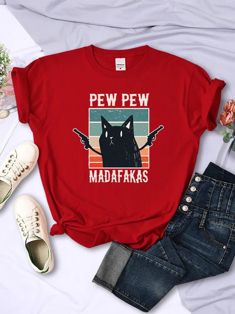 Camiseta Casual Cat Pew Pew Camiseta GatoGeek Vermelha PP (S) 