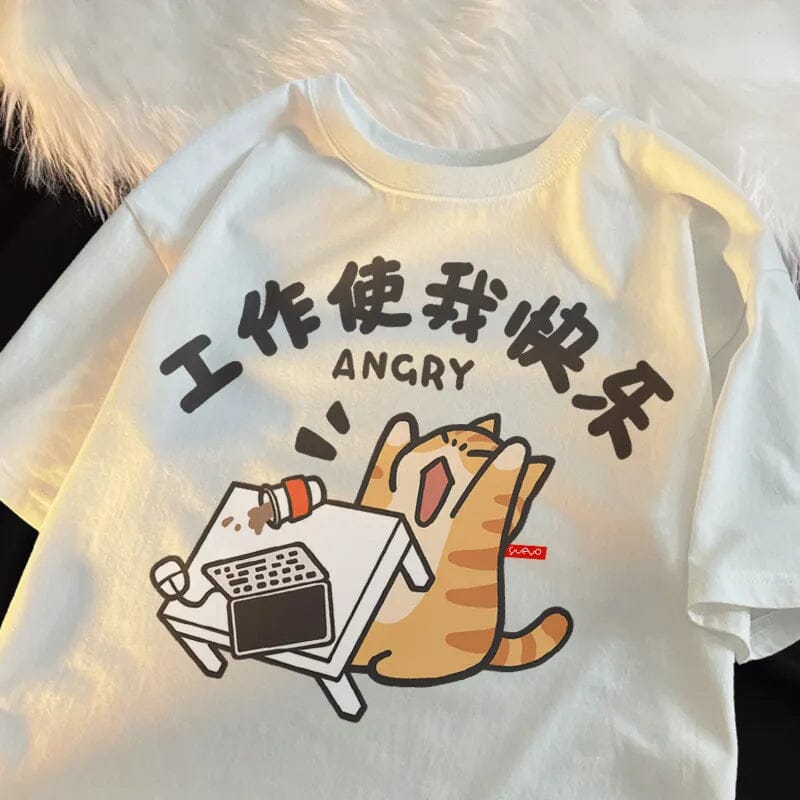 Camiseta Cat Angry Camiseta GatoGeek Branca PP (S) 