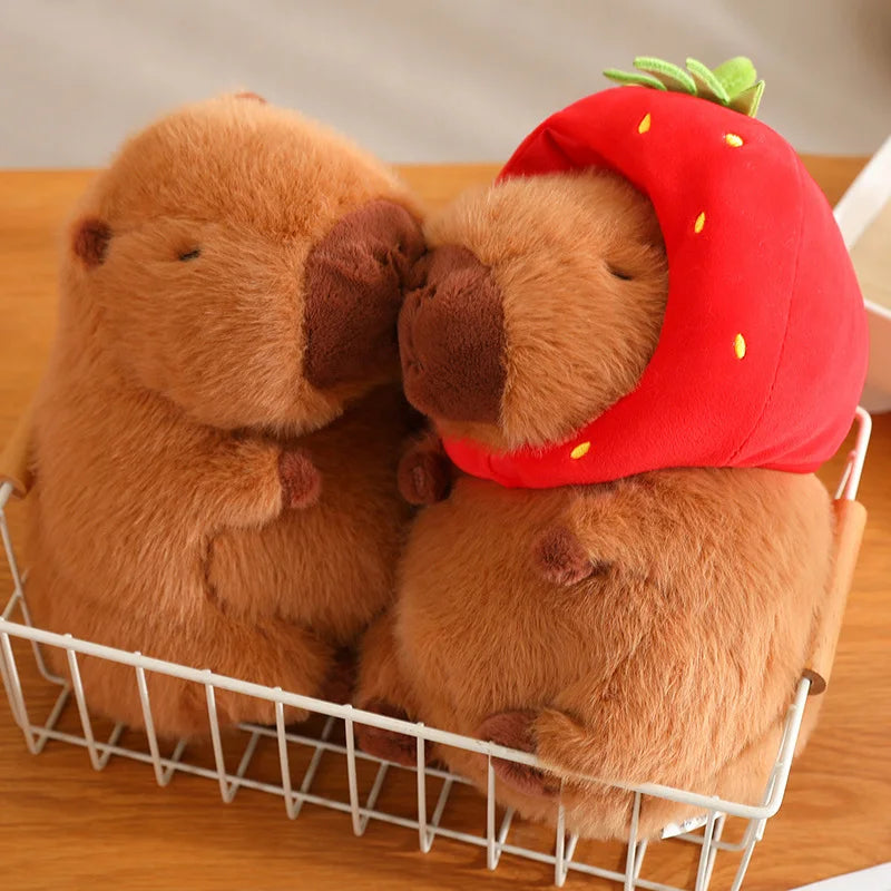 Capybara Plush Toy Kawaii Stuffed Animals Fluffy Capybara With Strawberry Tortoise Slap Bracelet keychain Birthday Gift GatoGeek 