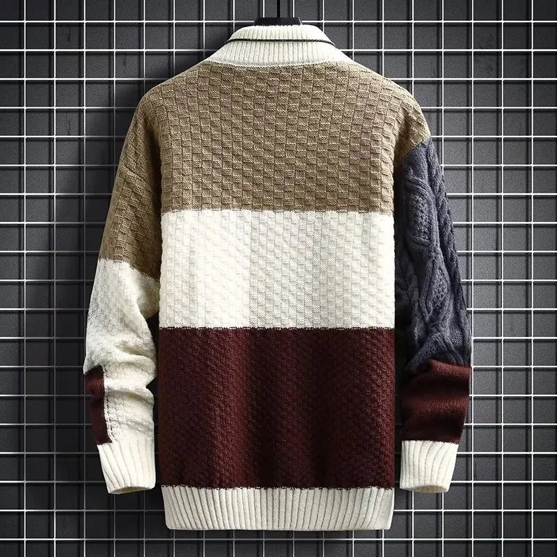 Color matching sweater men's long-sleeved pullover all-in-one casual sweater GatoGeek 