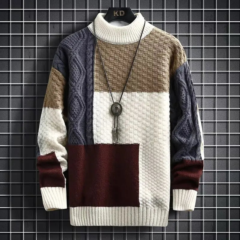 Color matching sweater men's long-sleeved pullover all-in-one casual sweater GatoGeek 