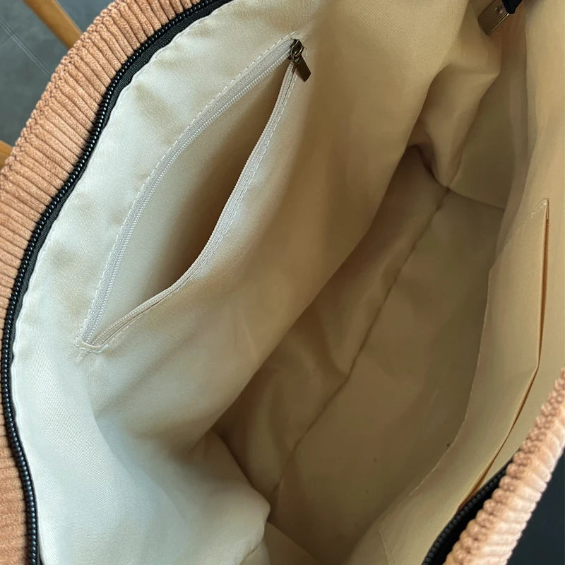 Corduroy Shoulder Bags 2023 Women Fashion Leisure College Style Shopper Multi-Pocket Large Capacity Designer Handbags Totes Bags GatoGeek 
