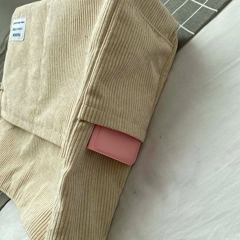 Corduroy Shoulder Bags 2023 Women Fashion Leisure College Style Shopper Multi-Pocket Large Capacity Designer Handbags Totes Bags GatoGeek 