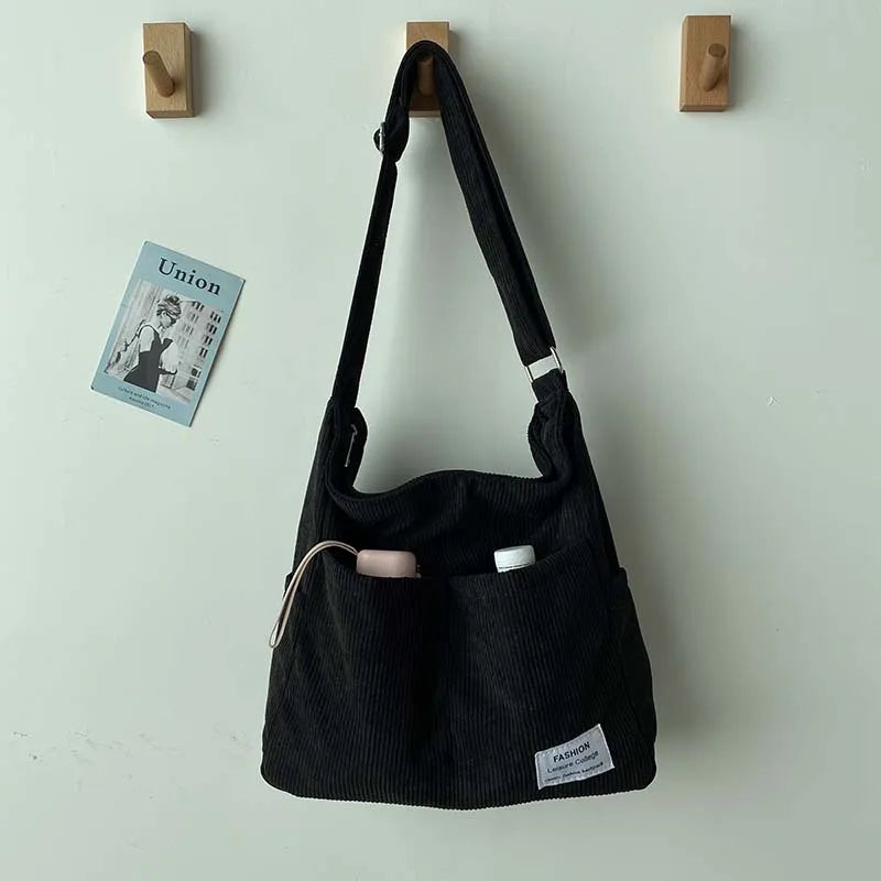 Corduroy Shoulder Bags 2023 Women Fashion Leisure College Style Shopper Multi-Pocket Large Capacity Designer Handbags Totes Bags GatoGeek heise 